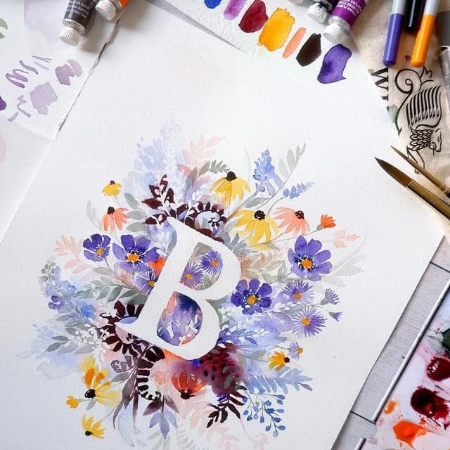 رسم الحروف بالألوان المائية